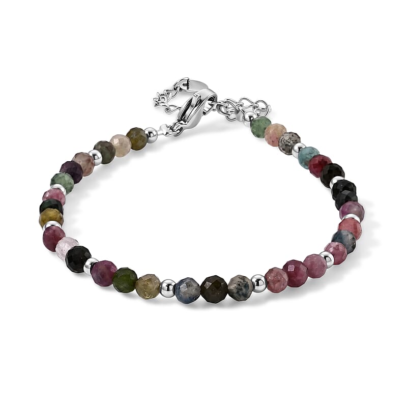 Multi Tourmaline 15.00 ctw Cord Beaded Bracelet in Stainless Steel (7-9In)