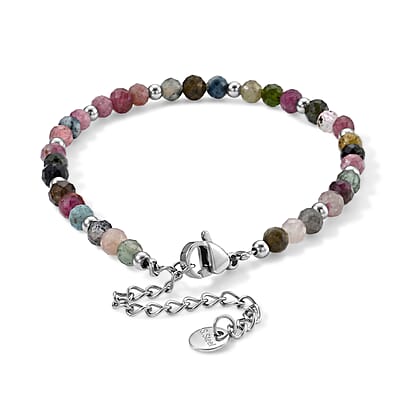 Multi Tourmaline 15.00 ctw Cord Beaded Bracelet in Stainless Steel (7-9In)