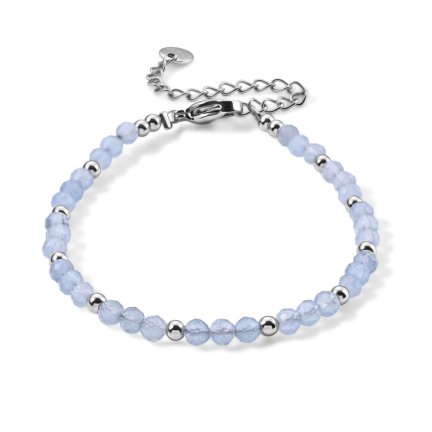 Aquamarine 15.00 ctw Cord Beaded Bracelet in Stainless Steel (7-9In)