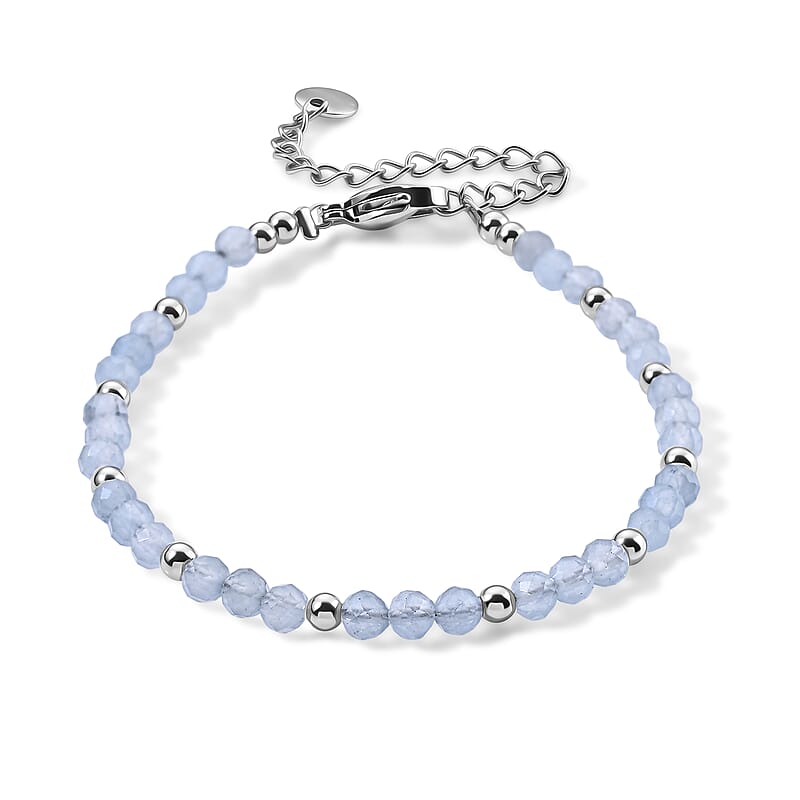Aquamarine 15.00 ctw Cord Beaded Bracelet in Stainless Steel (7-9In)