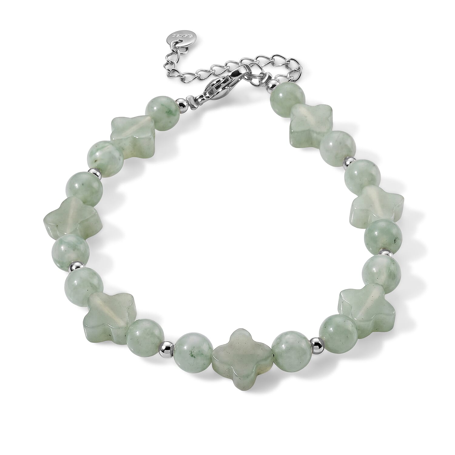 Green Aventurine 33.00 ctw Cord Four Leaf Clover Beaded Bracelet in Stainless Steel (7-9In)