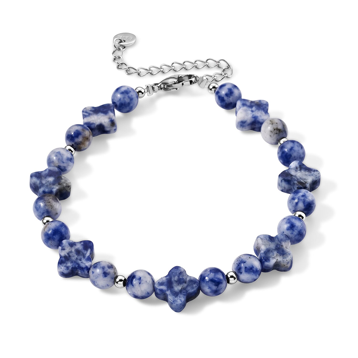 Blue Sodalite Cord Beaded Four Leaf Clover Bracelet in Stainless Steel (7-9In) 33.00 ctw