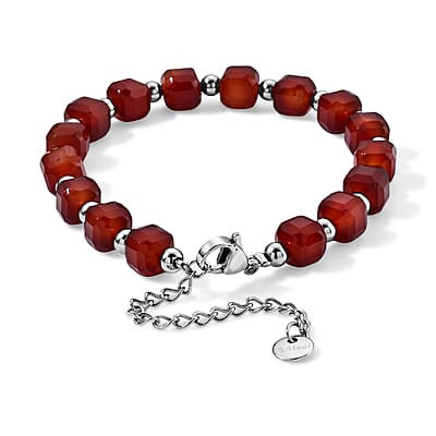 Red Agate 50.00 ctw Cord Beaded Square Bracelet in Stainless Steel (6-9In)