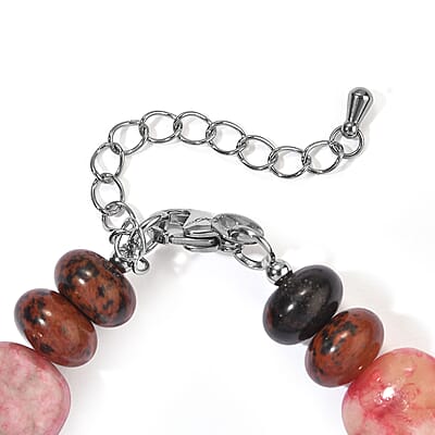 EverTrue Crazy Lace and Mahagooni Jasper 105.00 ctw Beaded Bracelet in Stainless Steel (7.25 In)
