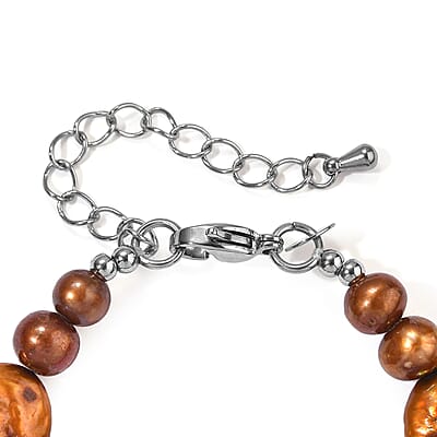 EverTrue Bronze Pearl (D) and Pink Zebra Jasper 33.00 ctw Bracelet in Stainless Steel (7.25 In)