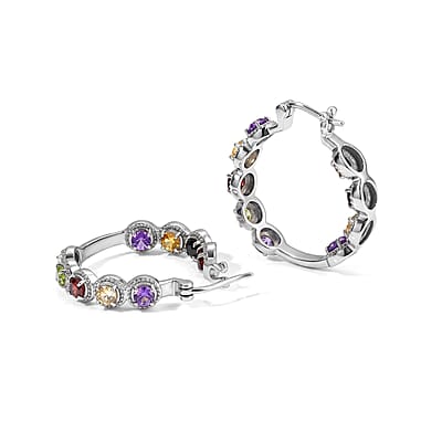 EverTrue Multi Gemstone 4.50 ctw Hoop Earrings in Stainless Steel
