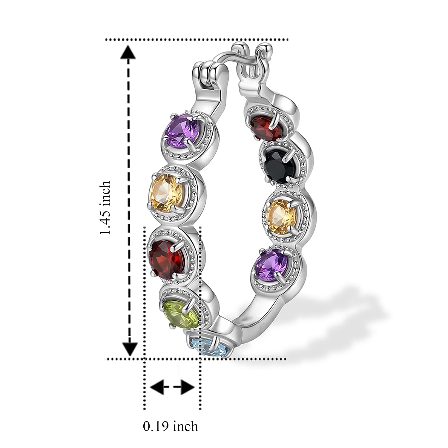 EverTrue Multi Gemstone 4.50 ctw Hoop Earrings in Stainless Steel