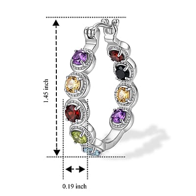 EverTrue Multi Gemstone 4.50 ctw Hoop Earrings in Stainless Steel