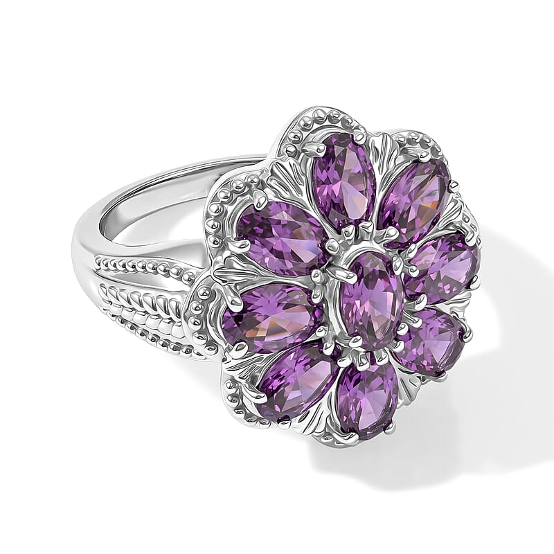 EverTrue Simulated Amethyst Color Diamond Ring in Stainless Steel (Size 6.0)