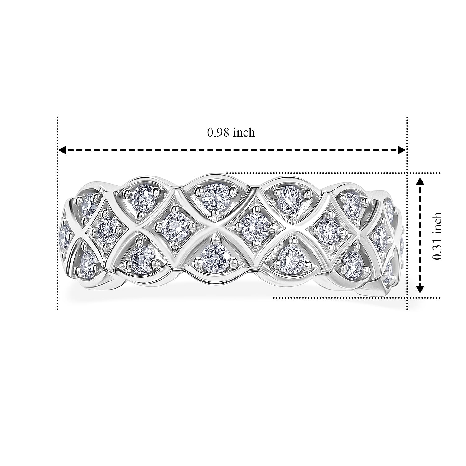 Luxuriant Lab Grown Diamond G-H SI 0.50 ctw Band Ring in Rhodium Over Sterling Silver (Size 10.0)