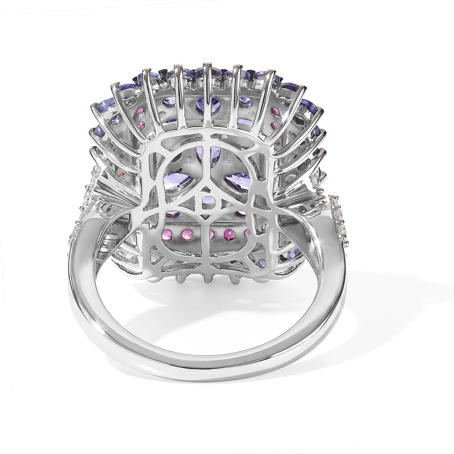 D'Joy Tanzanite and Multi Gemstone 3.50 ctw Regal Bloom Ring in Rhodium Over Sterling Silver (Size 10.0)
