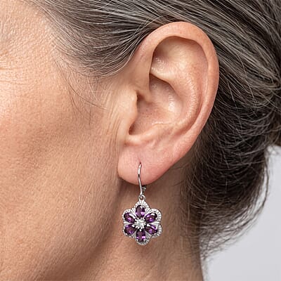 EverTrue Simulated Amethyst Color Diamond Earrings in Stainless Steel