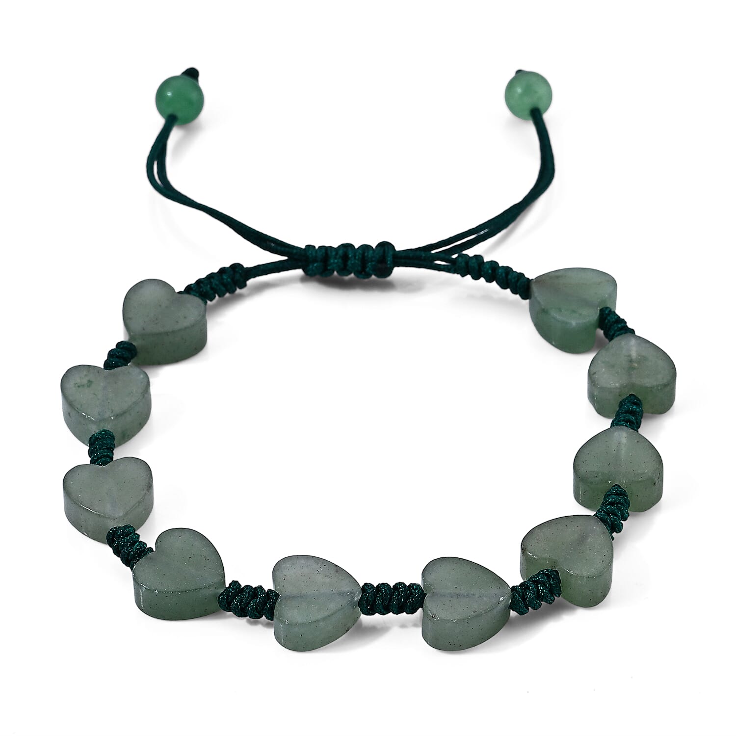 Green Aventurine 35.00 ctw Cotton Cord Beaded Heart Bracelet (6-9In)
