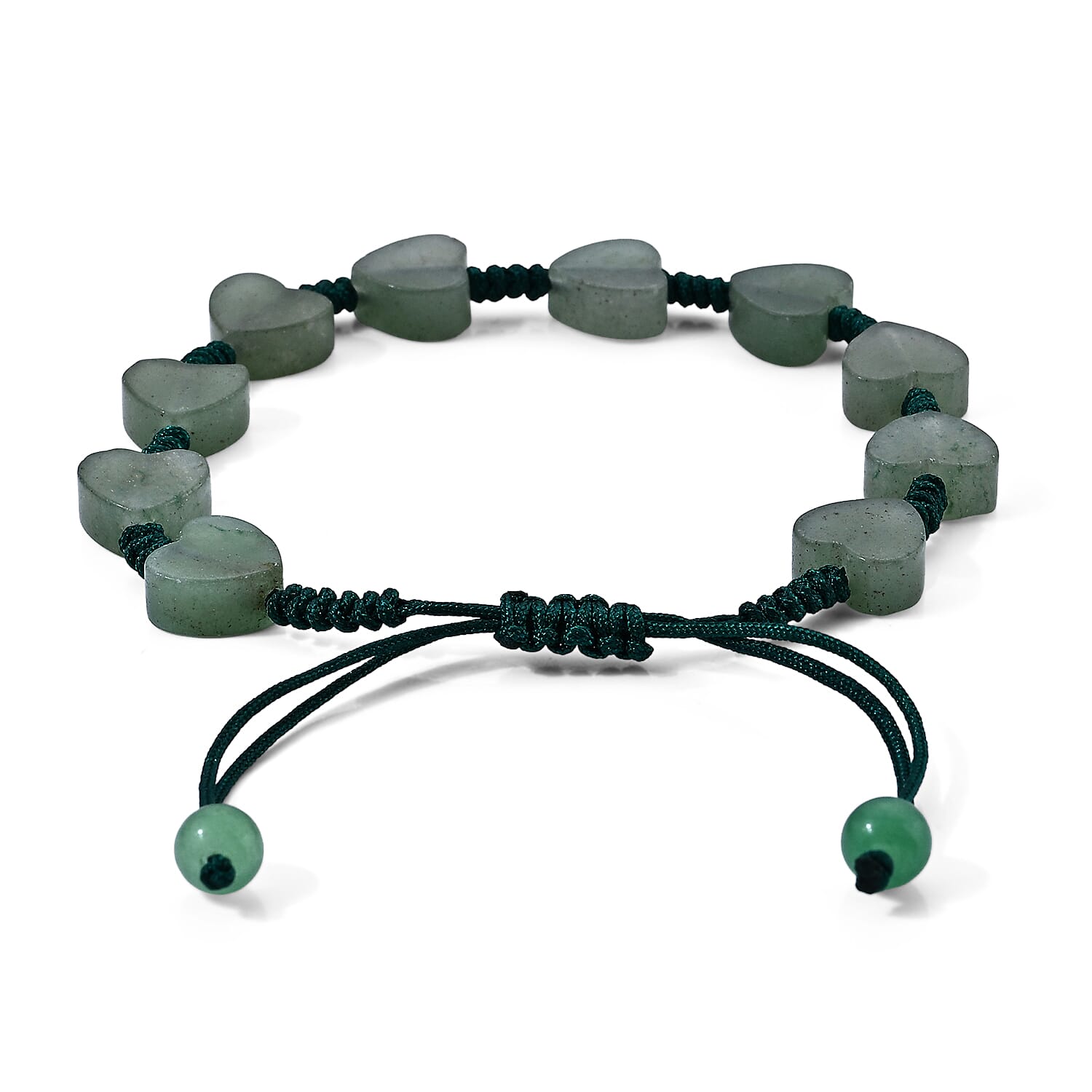 Green Aventurine 35.00 ctw Cotton Cord Beaded Heart Bracelet (6-9In)
