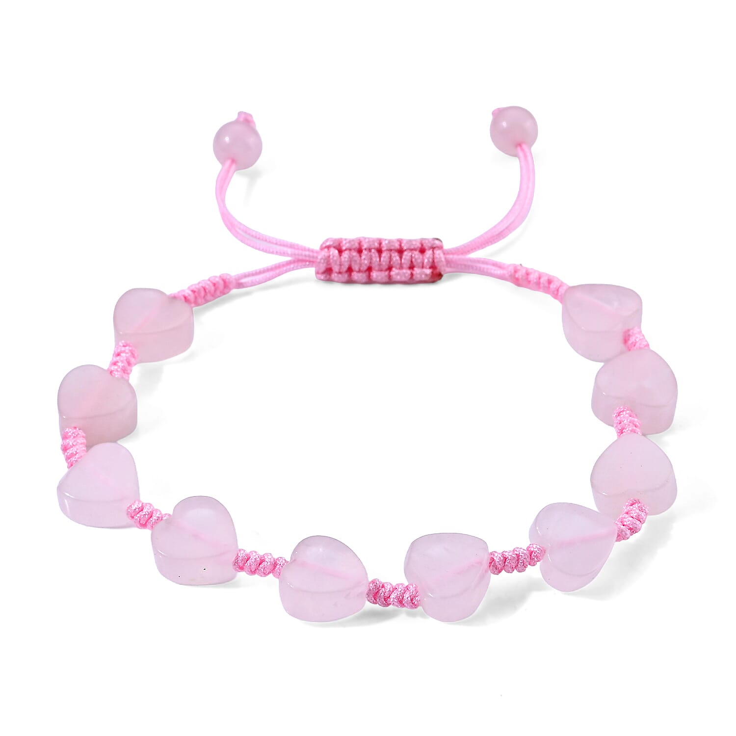Rose Quartz 35.00 ctw Cotton Cord Beaded Heart Bracelet (6-9In)