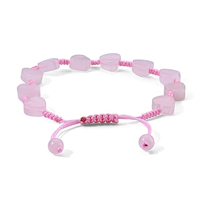 Rose Quartz 35.00 ctw Cotton Cord Beaded Heart Bracelet (6-9In)