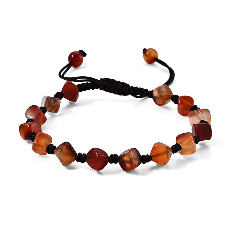 Red Carnelian 28.00 ctw Cotton Cord Beaded Bracelet (6-9In)