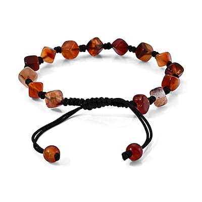 Red Carnelian 28.00 ctw Cotton Cord Beaded Bracelet (6-9In)