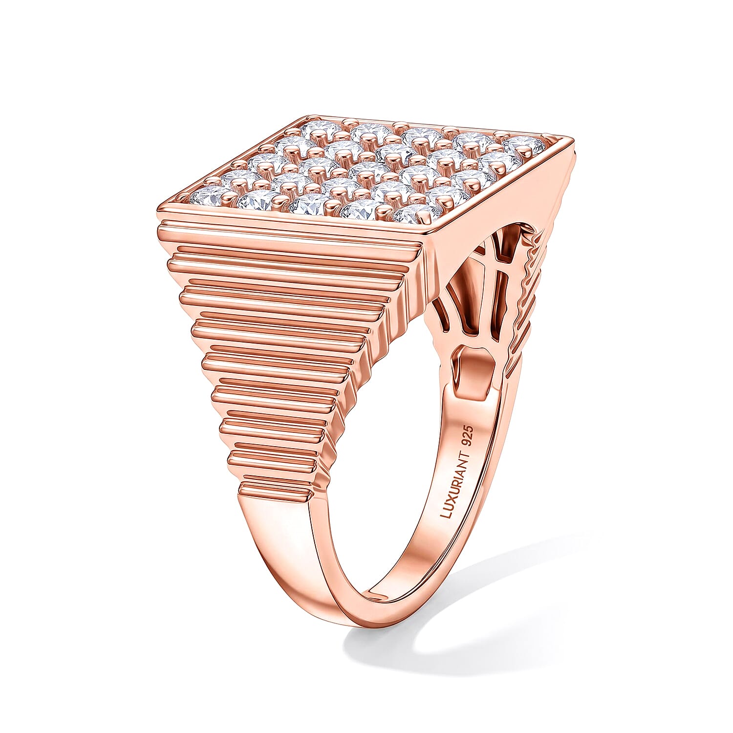 Luxuriant Lab Grown Diamond G-H SI Men's Ring in 18K Vermeil Rose Gold Over Sterling Silver (Size 9.0)