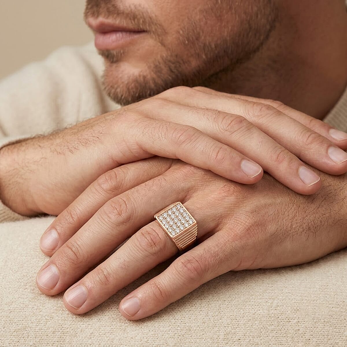 Luxuriant Lab Grown Diamond G-H SI Men's Ring in 18K Vermeil Rose Gold Over Sterling Silver (Size 9.0)