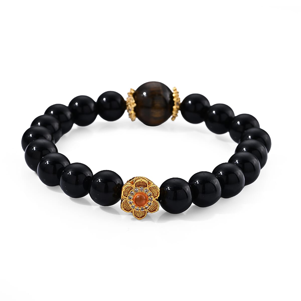 Tigers Eye and Black Obsidian 85.00 ctw Bracelet in Goldtone (6.00-6.50In)