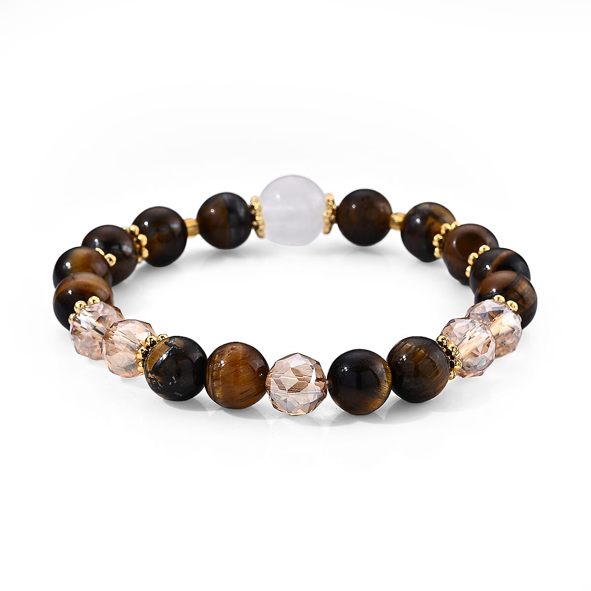 Tigers Eye 70.00 ctw and Austrian Crystal Bracelet in Goldtone (6.00-6.50In)