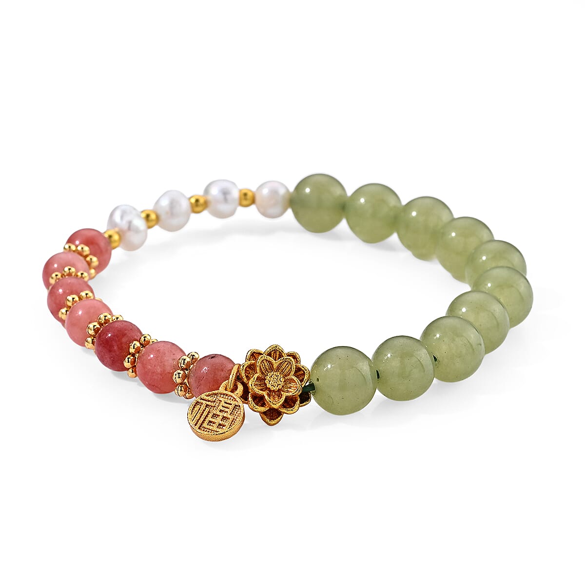 Strawberry Quartz and Multi Gemstone 55.00 ctw Bracelet in Goldtone (6.00-6.50In)