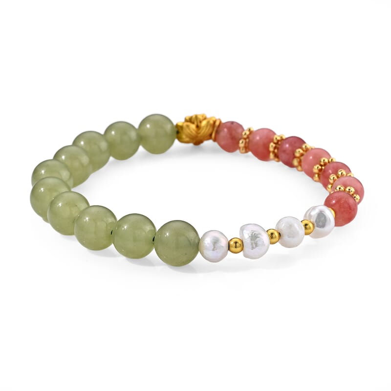 Strawberry Quartz and Multi Gemstone 55.00 ctw Bracelet in Goldtone (6.00-6.50In)