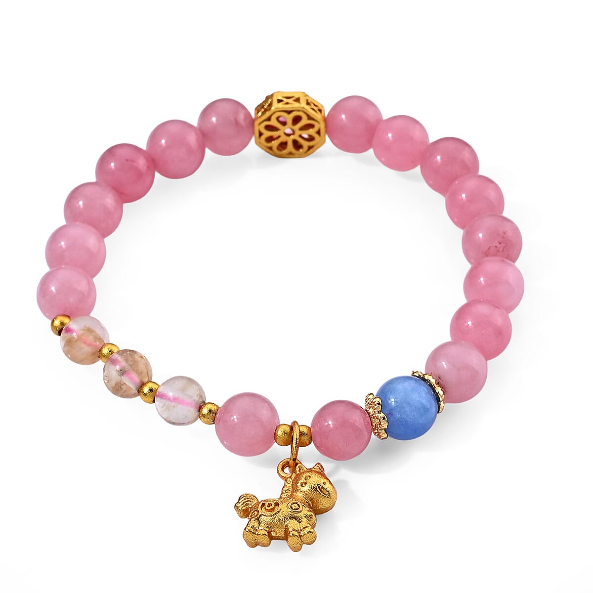 Austrian Pink Crystal and Aquamarine 5.00 ctw Bracelet in Goldtone (6.00-6.50In)