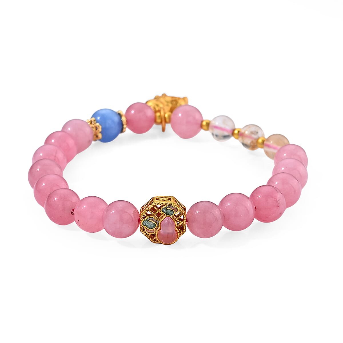 Austrian Pink Crystal and Aquamarine 5.00 ctw Bracelet in Goldtone (6.00-6.50In)