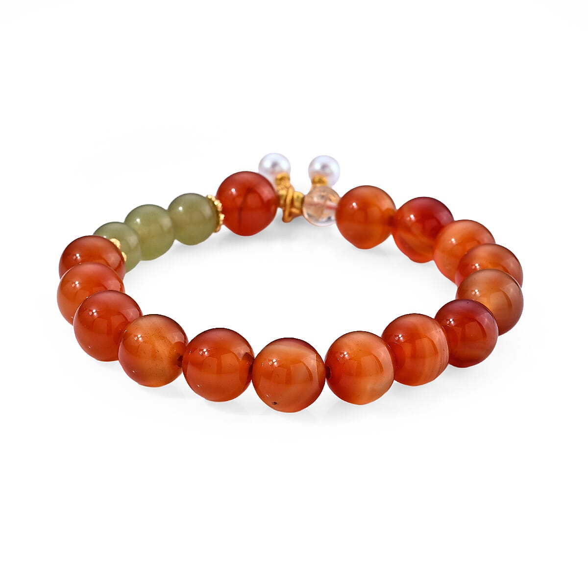 Red Agate and Green Jade 115.00 ctw Bracelet in Goldtone (6.00-6.50In)