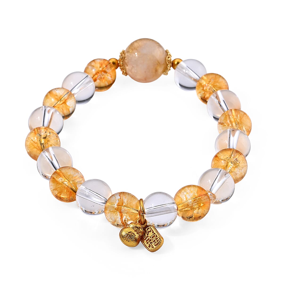 Austrian White and Yellow Crystal Bracelet in Goldtone (6.00-6.50In)