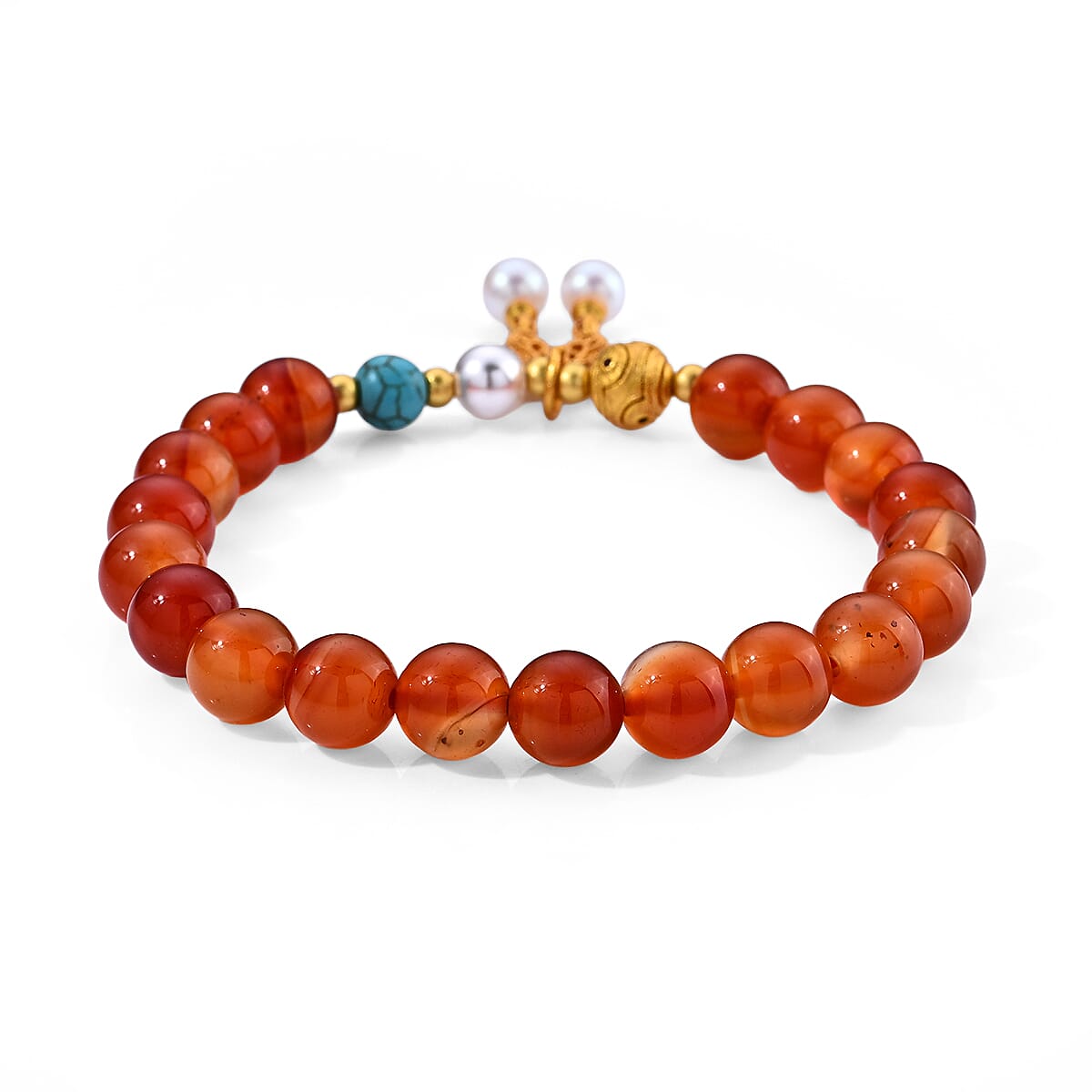 Red Agate and Turquoise 79.00 ctw Bracelet in Goldtone (6.00-6.50In)