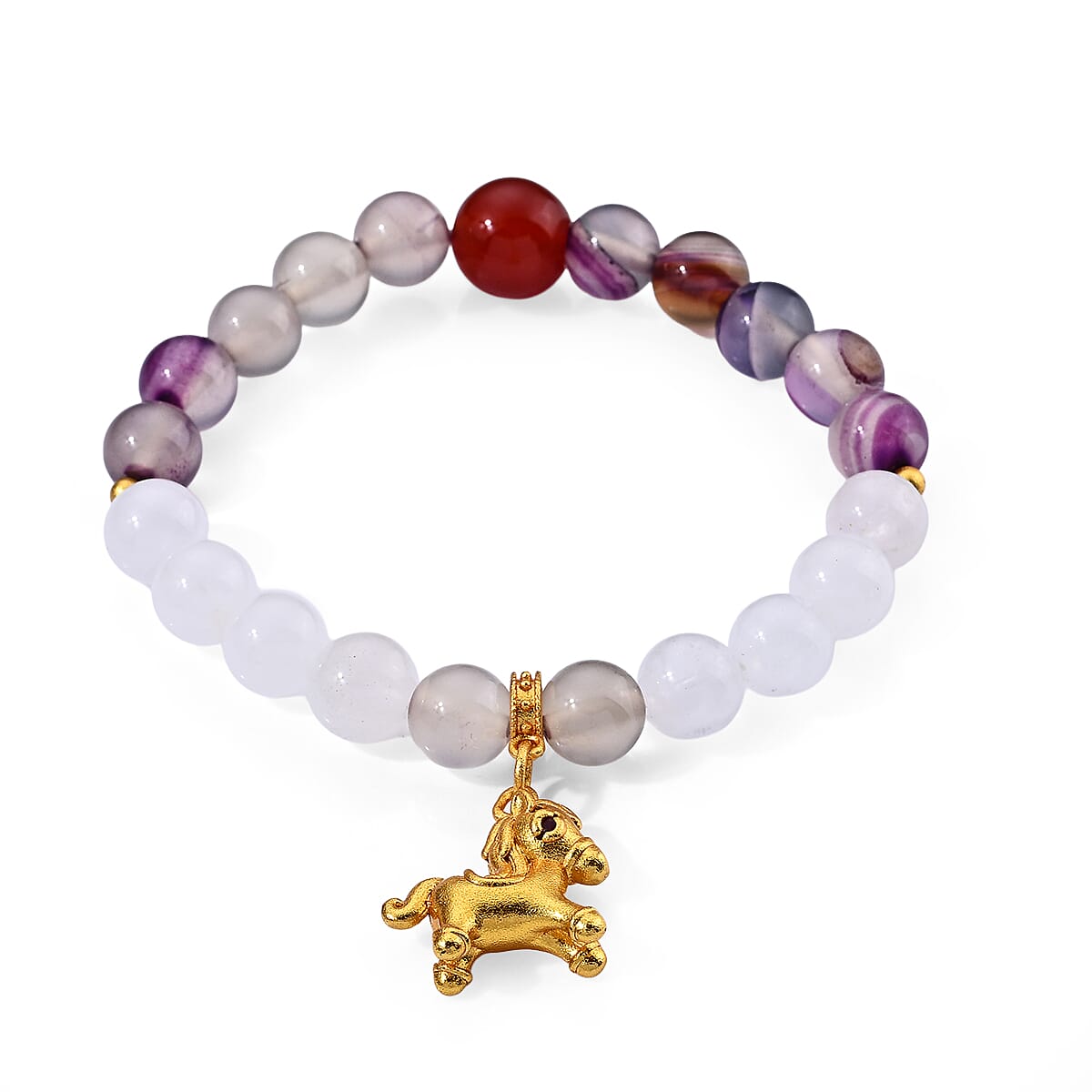 White Jade 25.00 ctw and Austrian Purple Crystal Bracelet in Goldtone (6.00-6.50In)