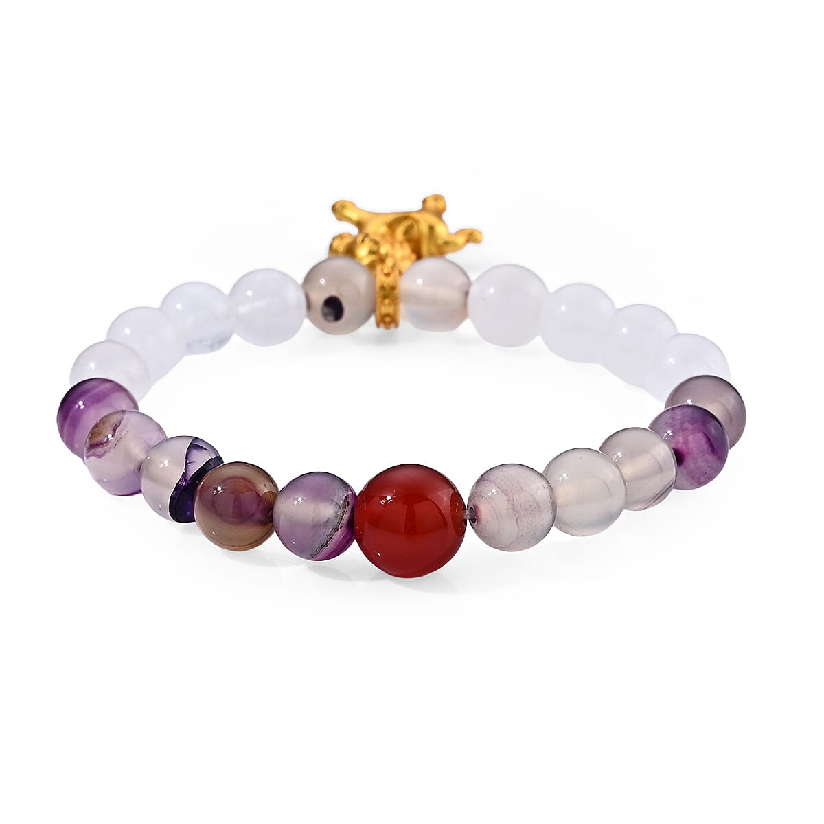 White Jade 25.00 ctw and Austrian Purple Crystal Bracelet in Goldtone (6.00-6.50In)