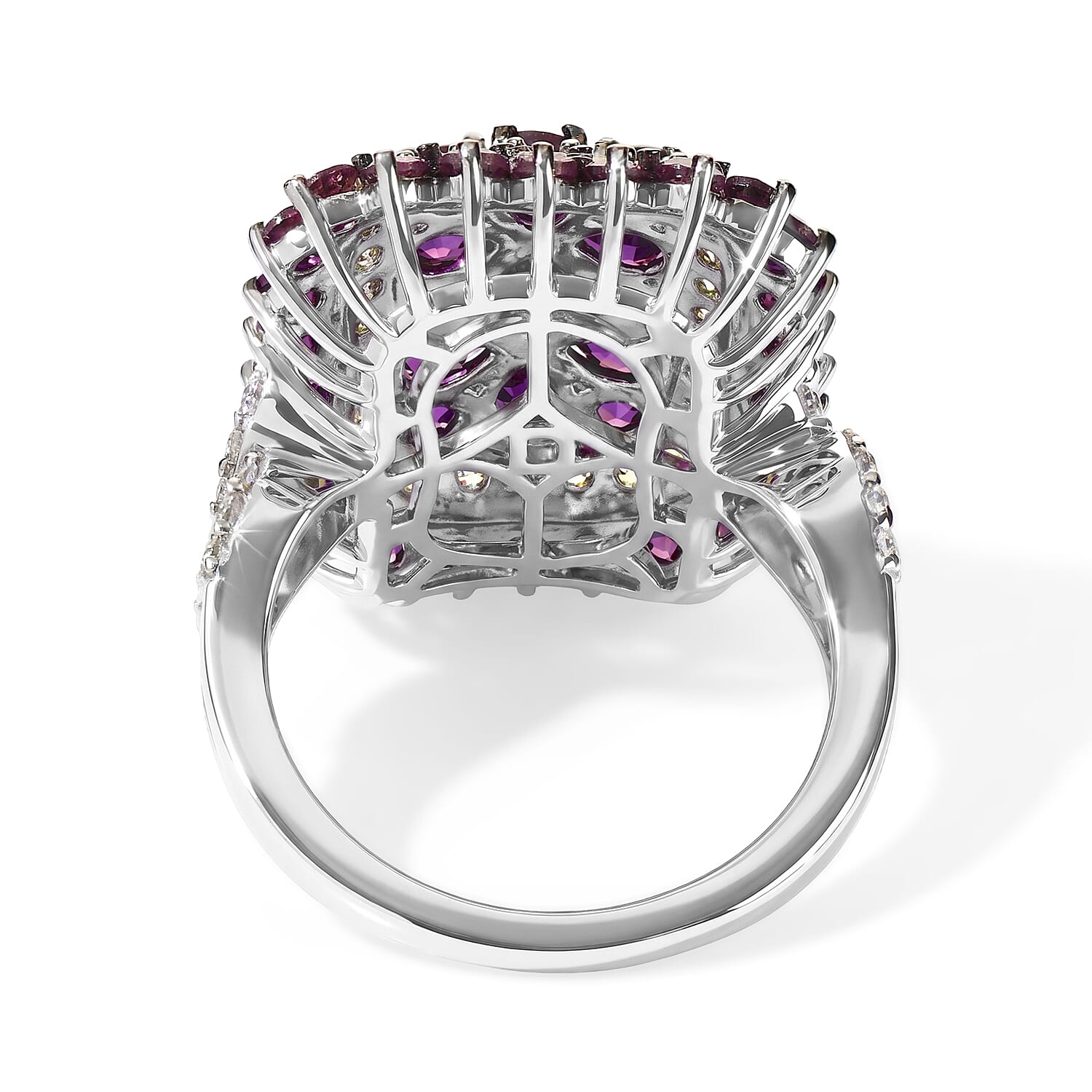D'Joy Radiant Ember Garnet and Multi Gemstone 4.40 ctw Regal Bloom Ring in Rhodium Over Sterling Silver (Size 10.0)