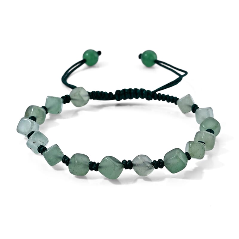 Green Aventurine 28.00 ctw Cotton Cord Beaded Bracelet (6-9In)