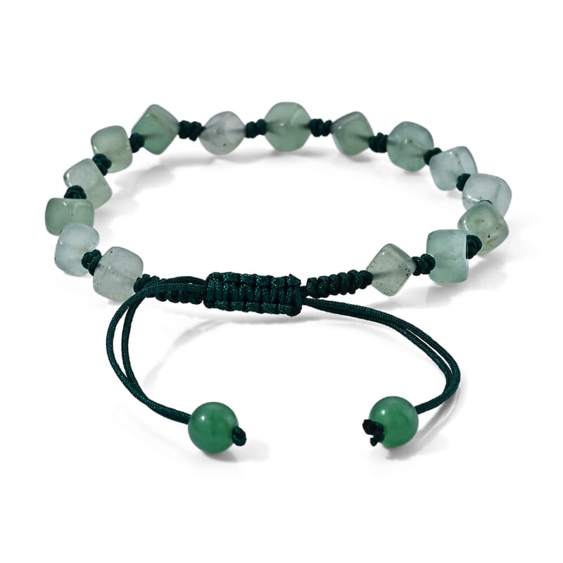 Green Aventurine 28.00 ctw Cotton Cord Beaded Bracelet (6-9In)