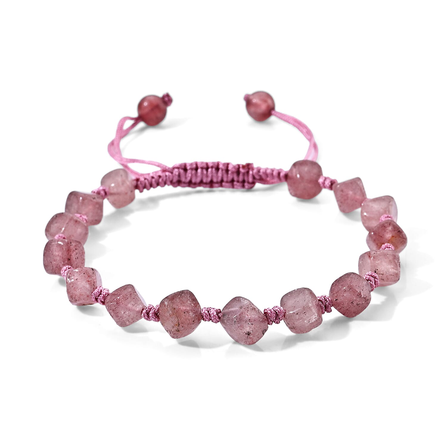 Strawberry Quartz 28.00 ctw Cotton Cord Beaded Bracelet (6-9In)