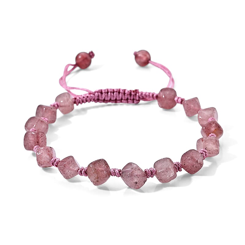 Strawberry Quartz 28.00 ctw Cotton Cord Beaded Bracelet (6-9In)