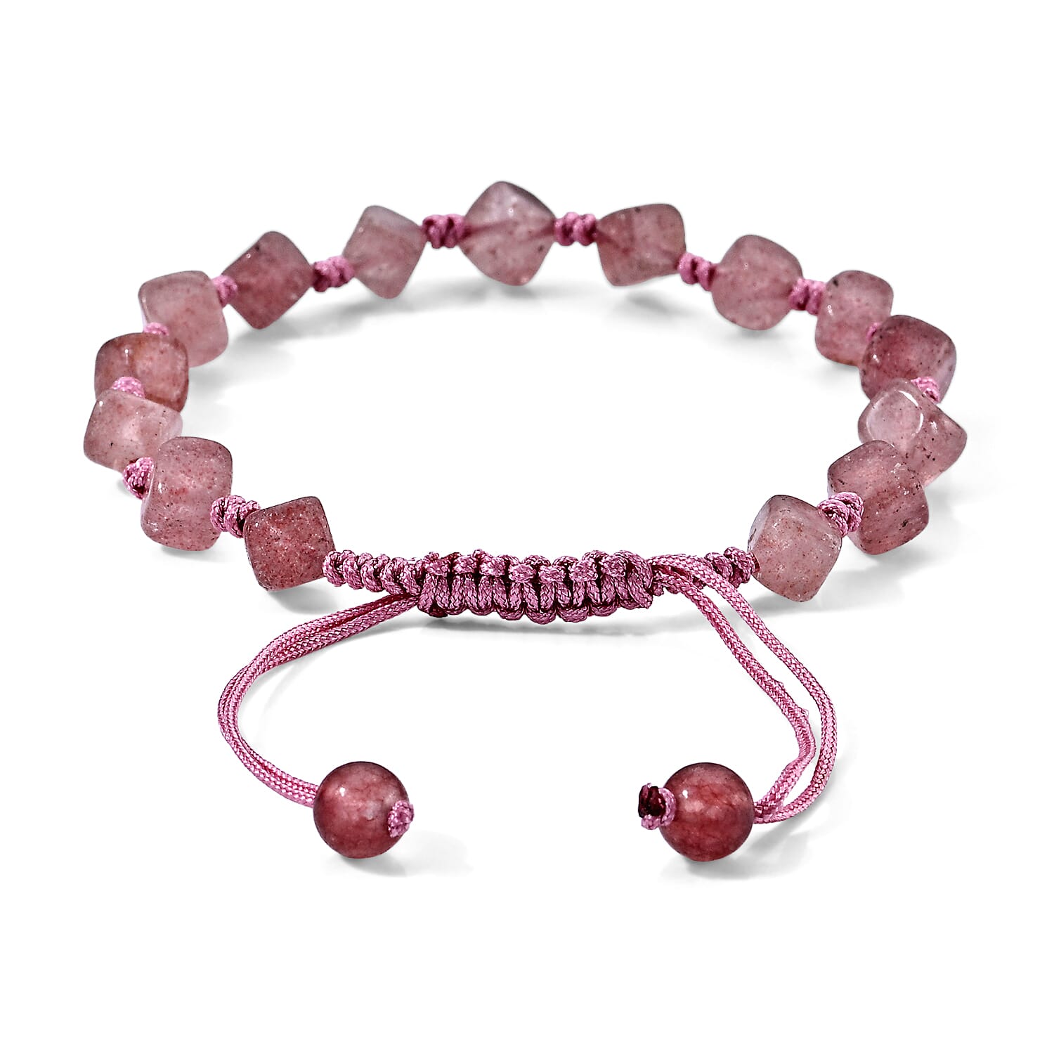 Strawberry Quartz 28.00 ctw Cotton Cord Beaded Bracelet (6-9In)