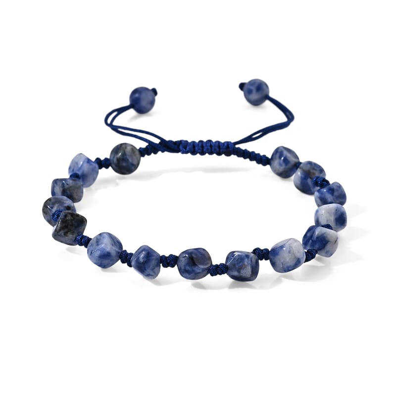 Blue Sodalite 28.00 ctw Cotton Cord Beaded Bracelet (6-9In)