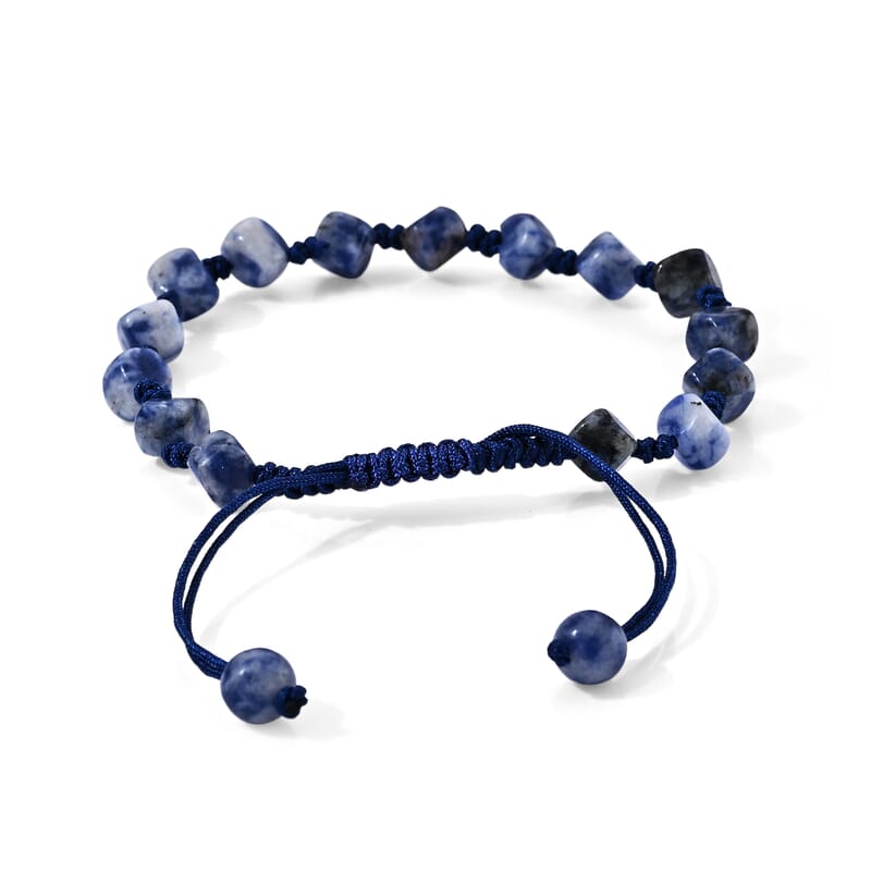 Blue Sodalite 28.00 ctw Cotton Cord Beaded Bracelet (6-9In)
