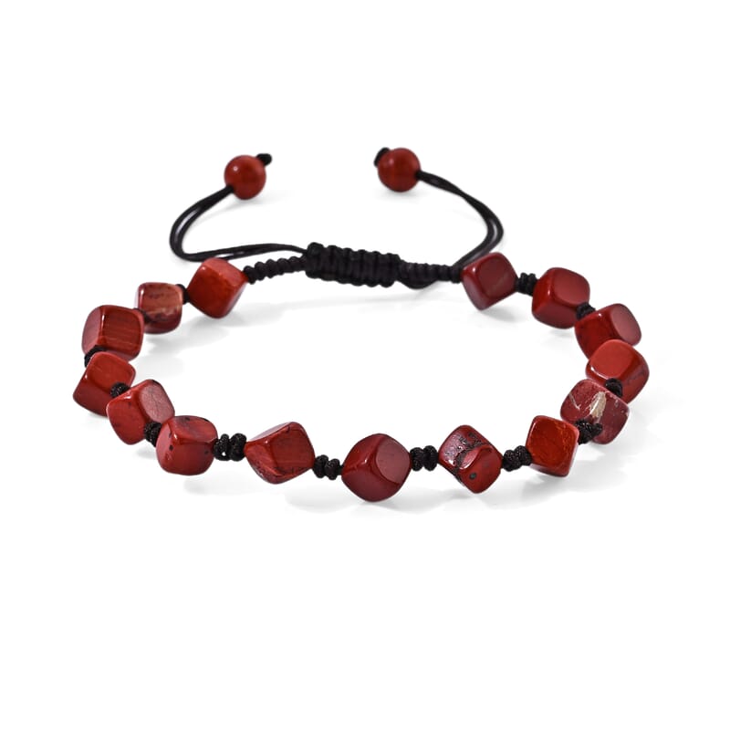 Red Jasper 28.00 ctw Cotton Cord Beaded Bracelet (6-9In)