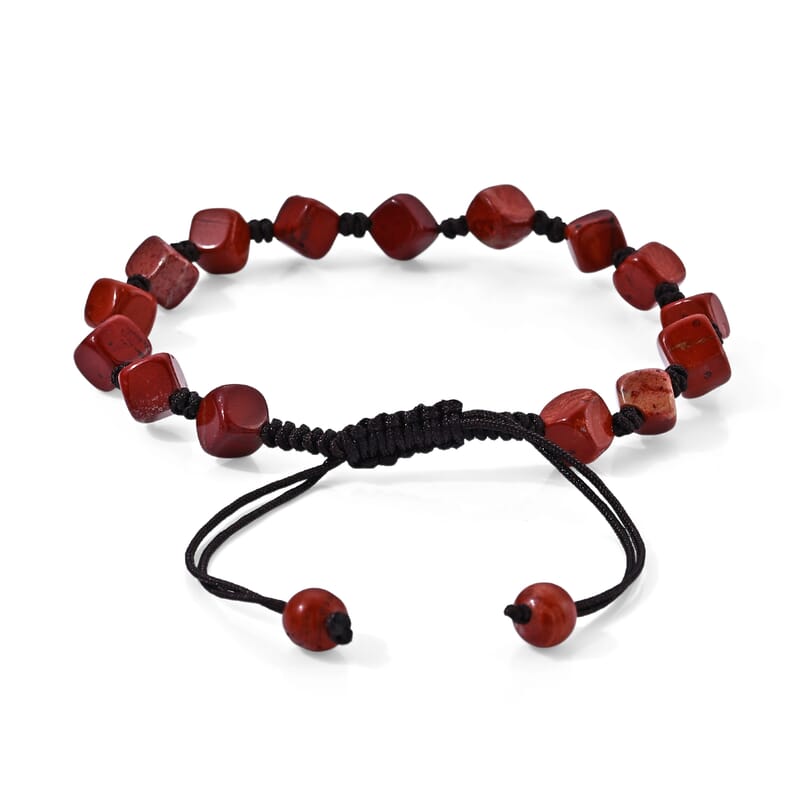 Red Jasper 28.00 ctw Cotton Cord Beaded Bracelet (6-9In)