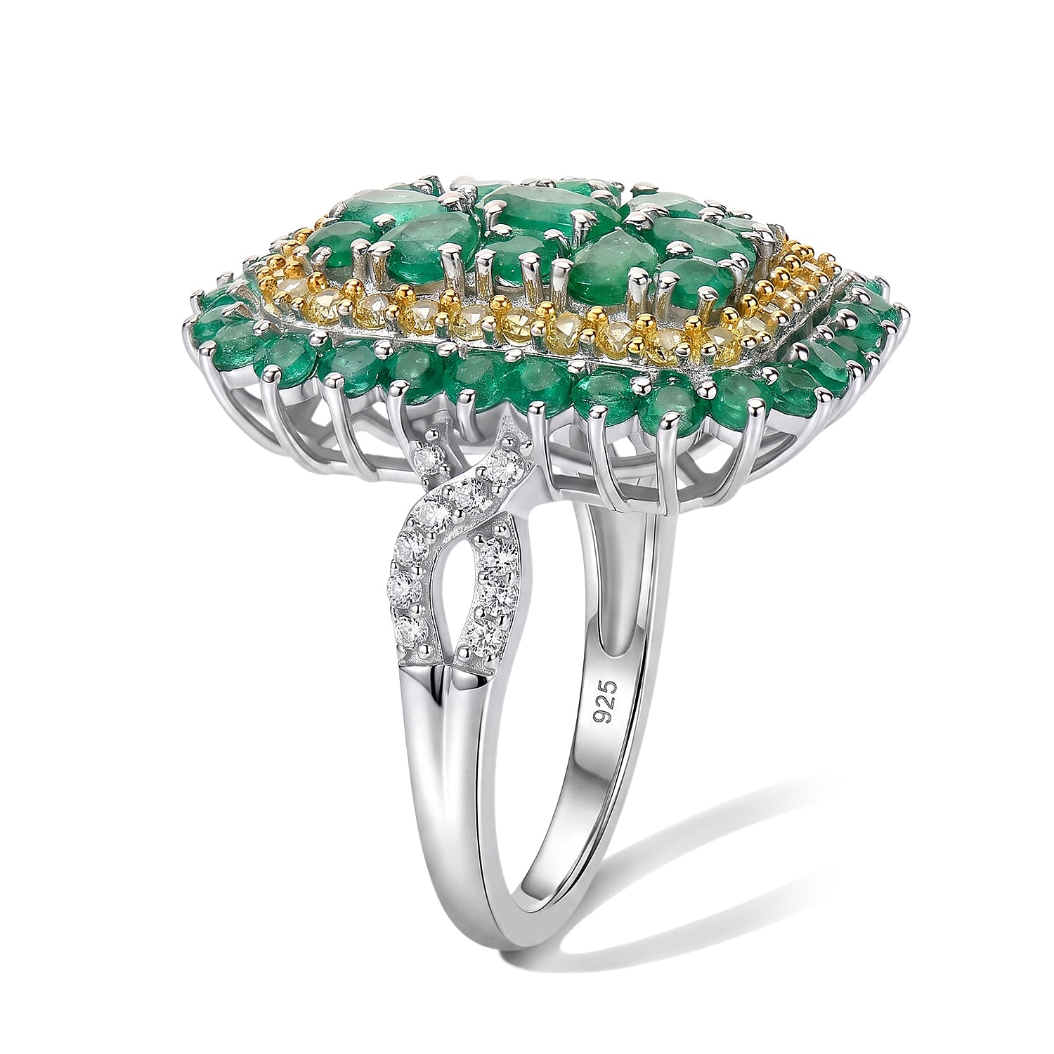 D'Joy Kagem Zambian Emerald and Multi Gemstone 3.15 ctw Ring in Rhodium Over Sterling Silver (Size 10.0)