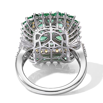 D'Joy Kagem Zambian Emerald and Multi Gemstone 3.15 ctw Ring in Rhodium Over Sterling Silver (Size 10.0)