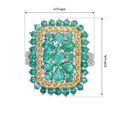 D'Joy Kagem Zambian Emerald and Multi Gemstone 3.15 ctw Ring in Rhodium Over Sterling Silver (Size 10.0)