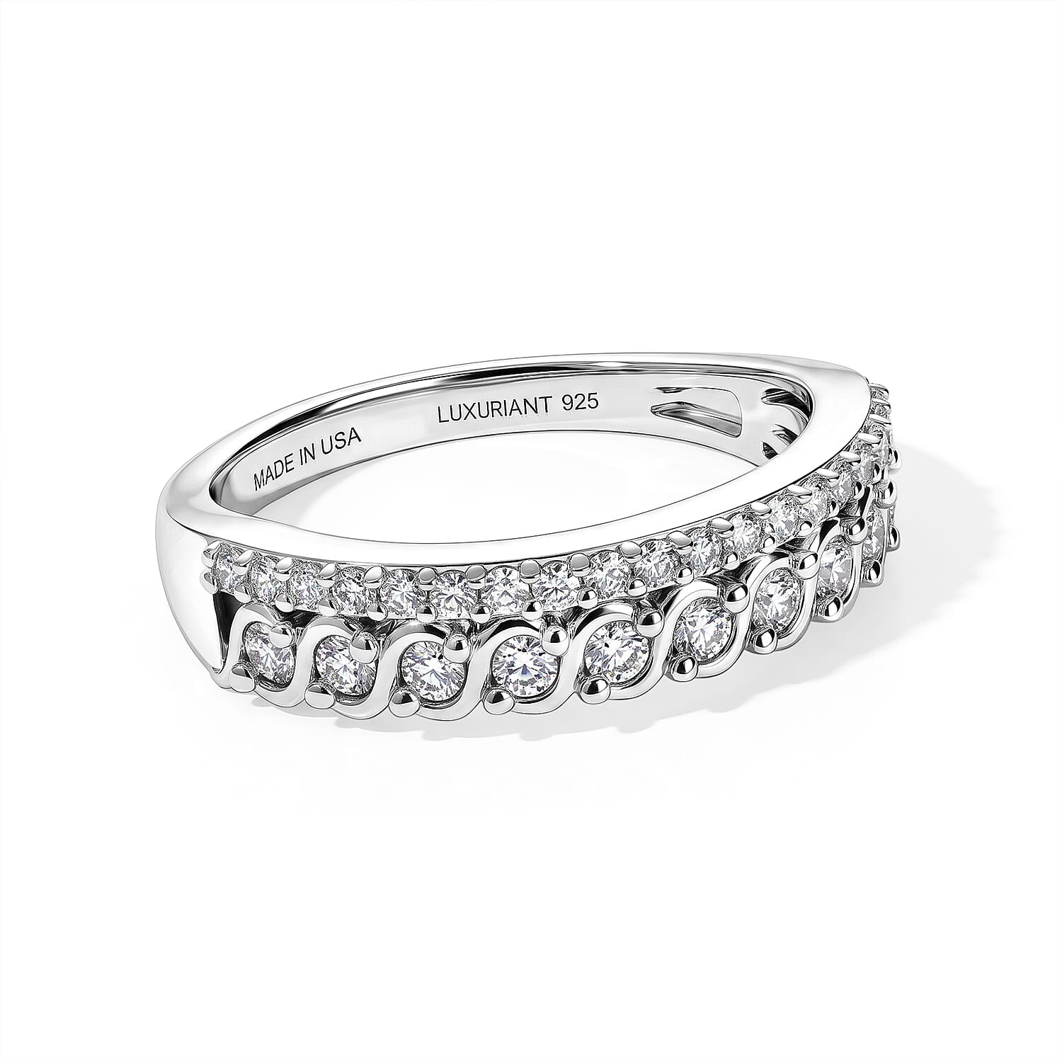 Luxuriant Lab Grown Diamond G-H SI 0.50 ctw Band Ring in Rhodium Over Sterling Silver (Size 10.0)