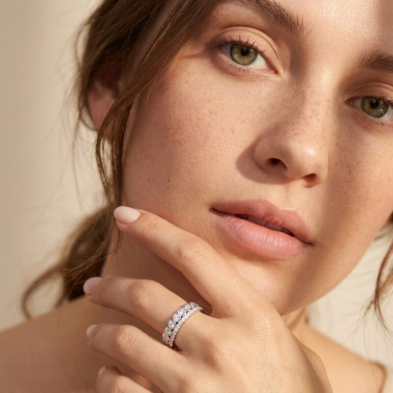 Luxuriant Lab Grown Diamond G-H SI 0.50 ctw Band Ring in Rhodium Over Sterling Silver (Size 10.0)